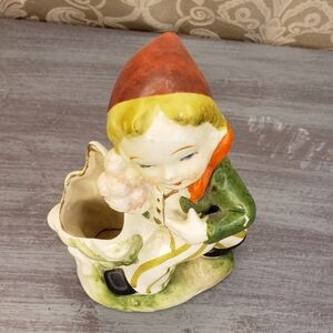 Vintage PAC Japan Ceramic boy with flowers figurine with vase